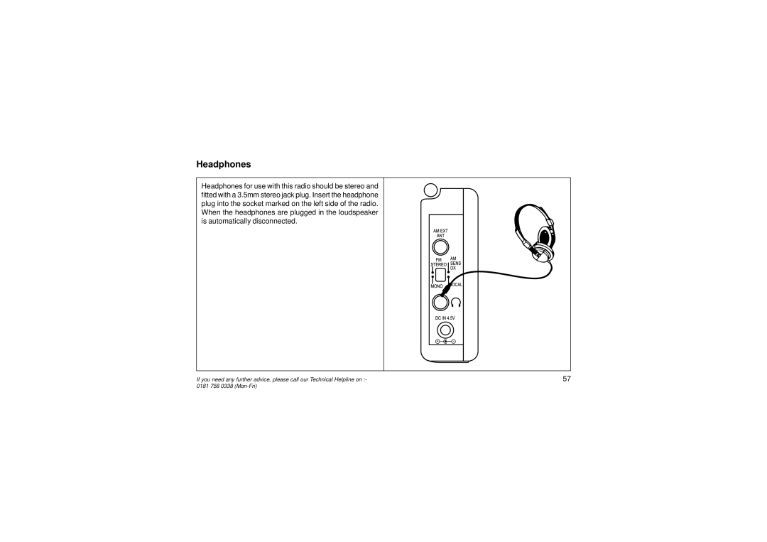 Roberts Radio R876 manual Headphones 