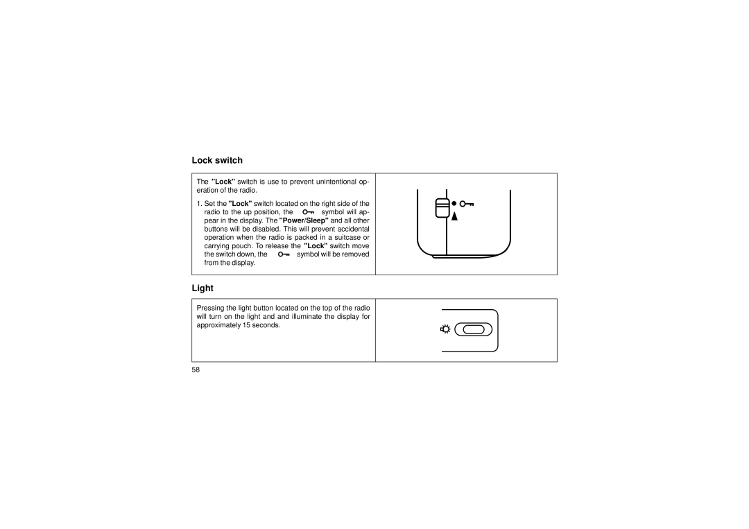 Roberts Radio R876 manual Lock switch, Light 