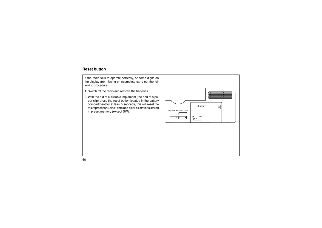 Roberts Radio R876 manual Reset button 