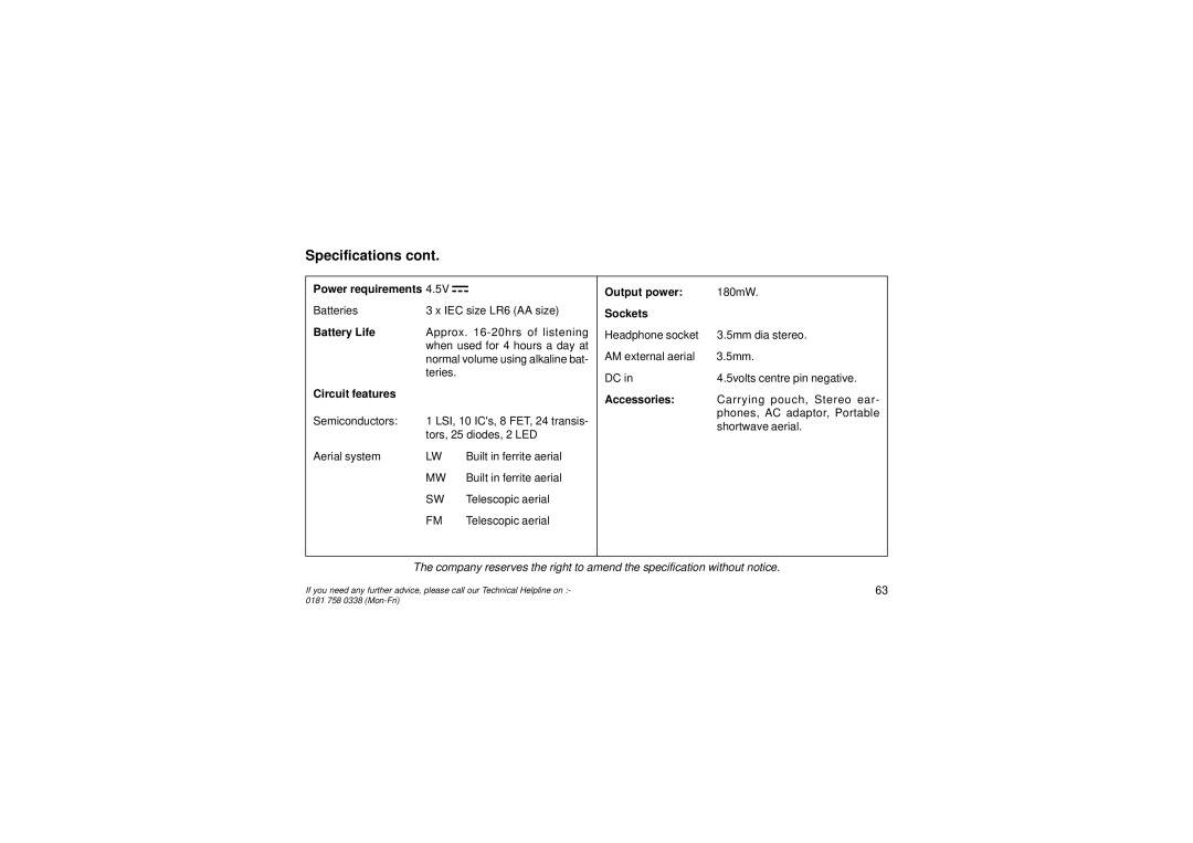 Roberts Radio R876 manual Output power 