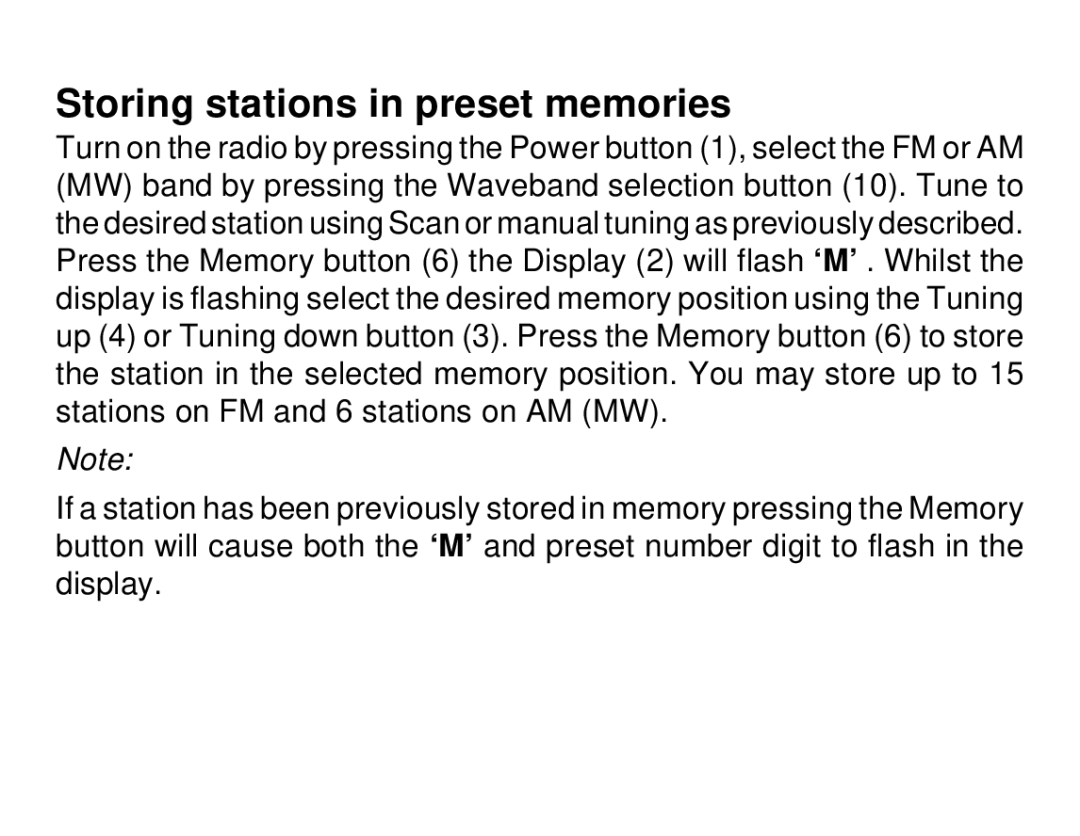 Roberts Radio R972 operating instructions Storing stations in preset memories 