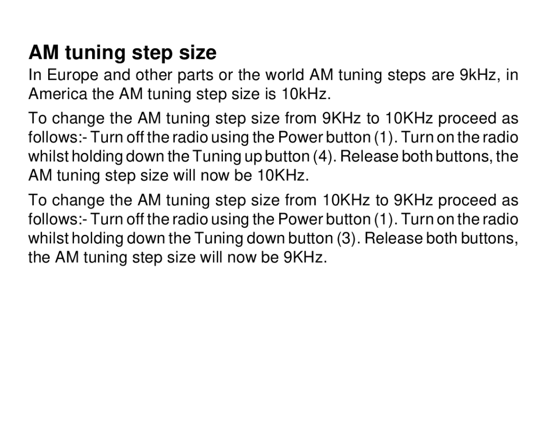 Roberts Radio R972 operating instructions AM tuning step size 