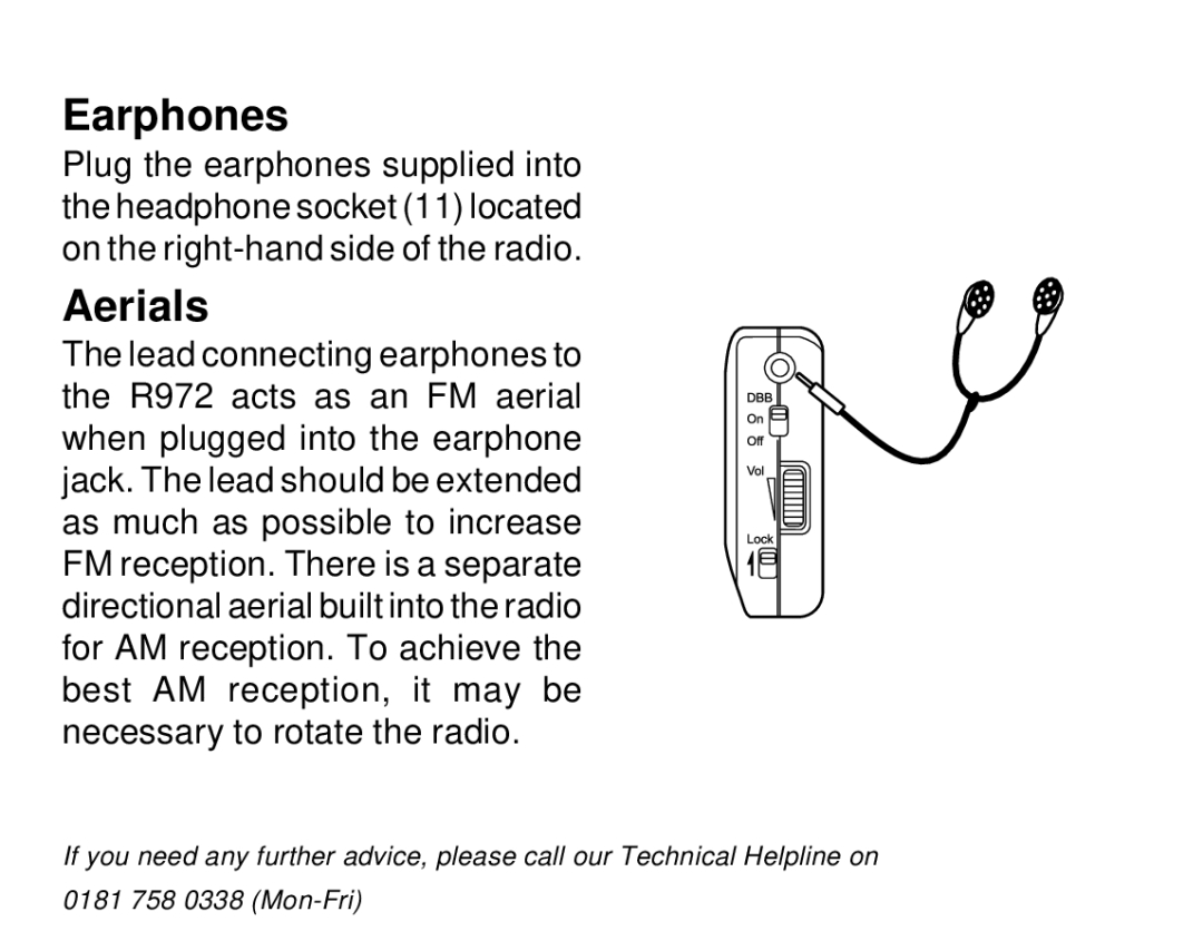 Roberts Radio R972 operating instructions Earphones, Aerials 