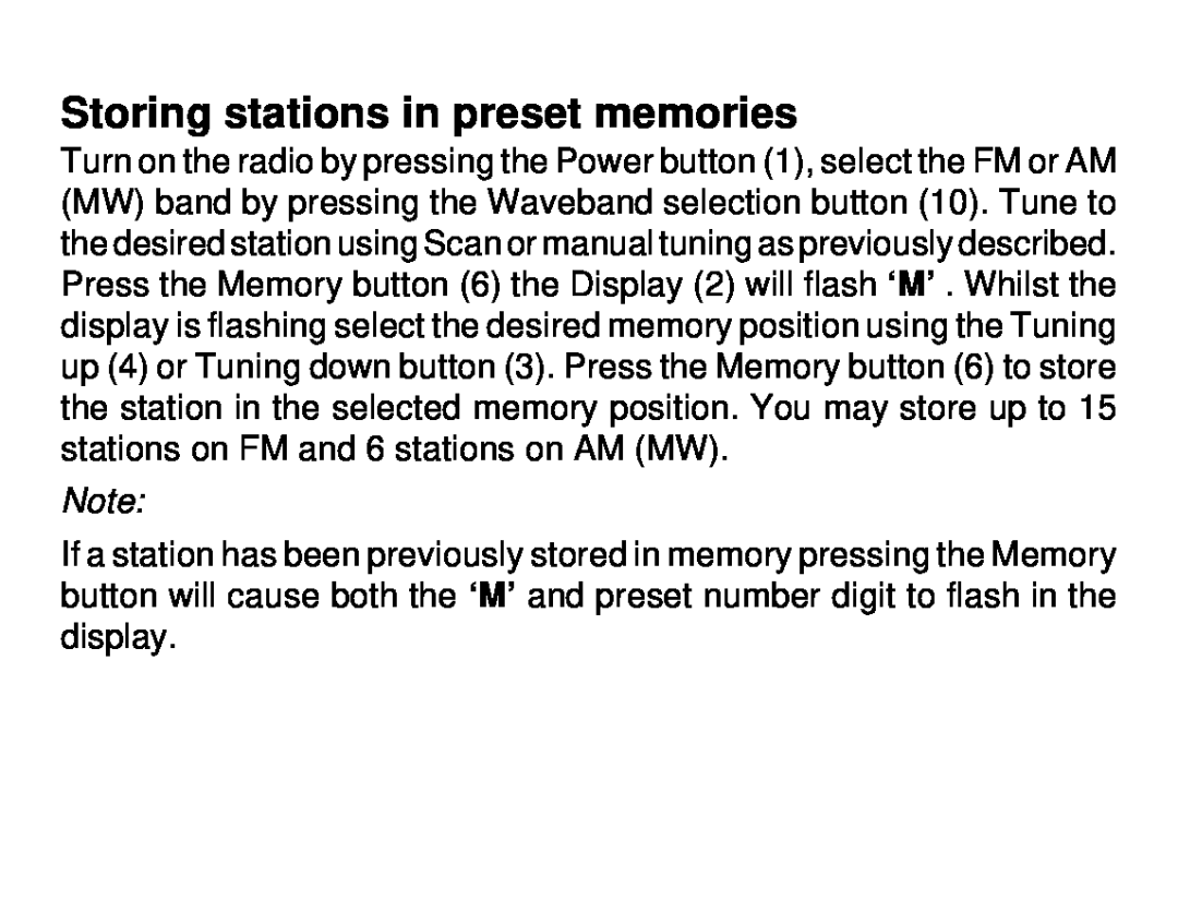 Roberts Radio R972 operating instructions Storing stations in preset memories 