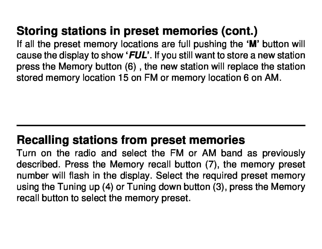 Roberts Radio R972 operating instructions Storing stations in preset memories cont, Recalling stations from preset memories 