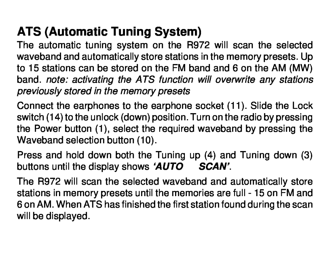 Roberts Radio R972 operating instructions ATS Automatic Tuning System 