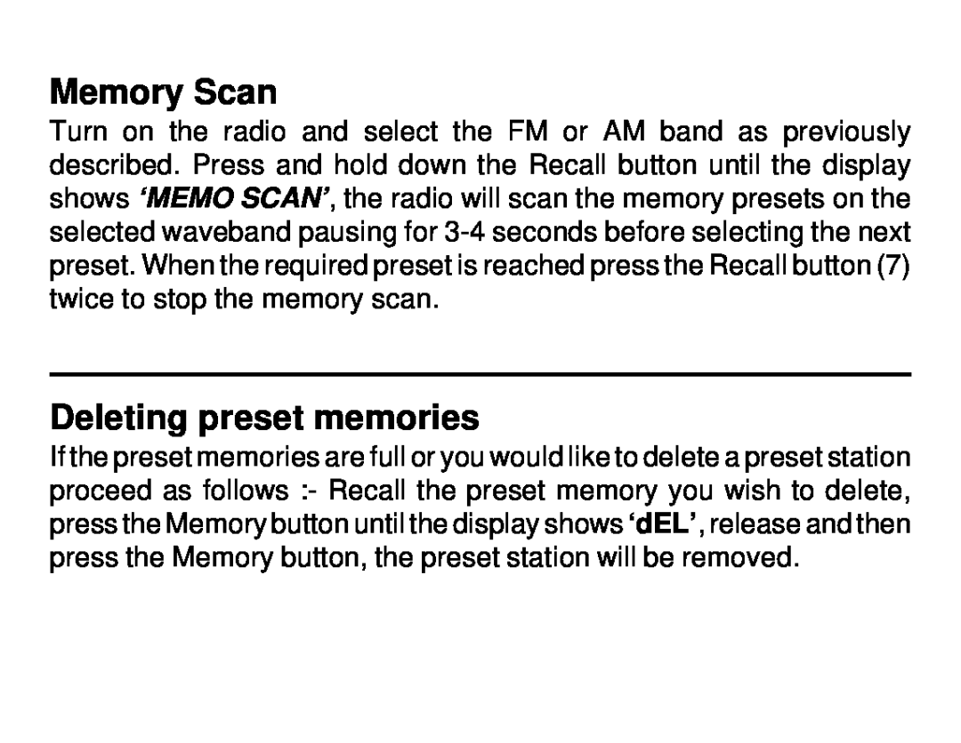 Roberts Radio R972 operating instructions Memory Scan, Deleting preset memories 