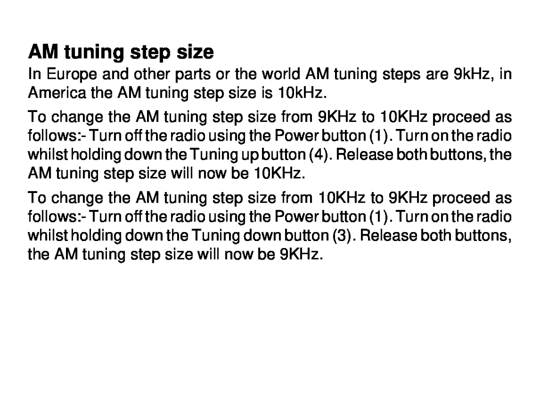 Roberts Radio R972 operating instructions AM tuning step size 