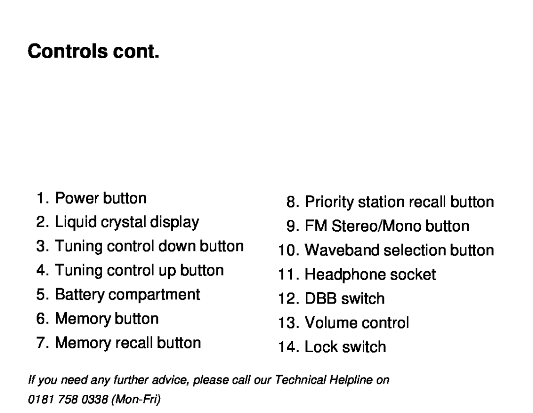 Roberts Radio R972 operating instructions Controls cont 