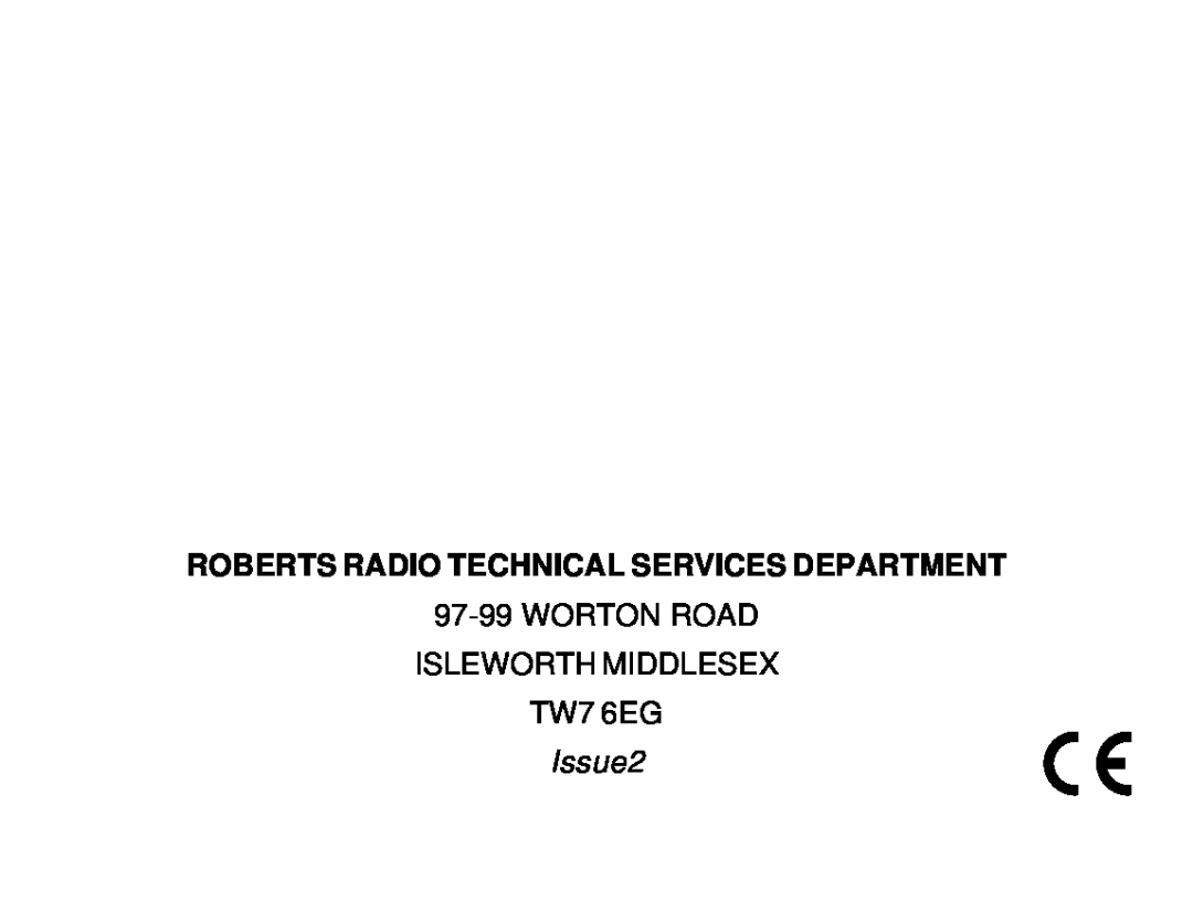 Roberts Radio R972 Roberts Radio Technical Services Department, 97-99WORTON ROAD ISLEWORTH MIDDLESEX TW7 6EG, Issue2 