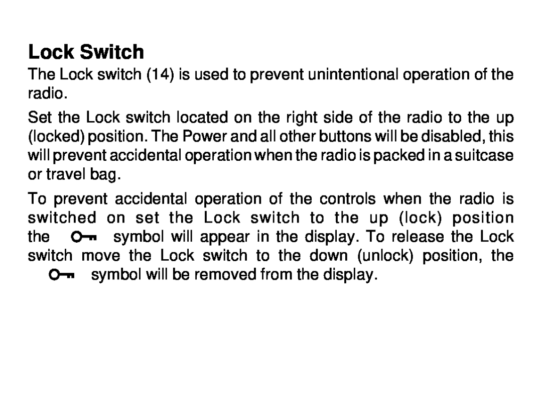 Roberts Radio R972 operating instructions Lock Switch 