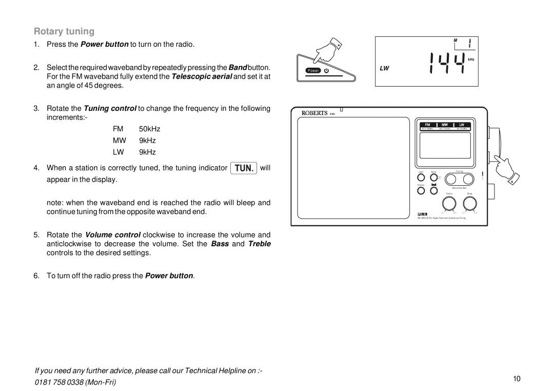 Roberts Radio R983 manual Rotary tuning 