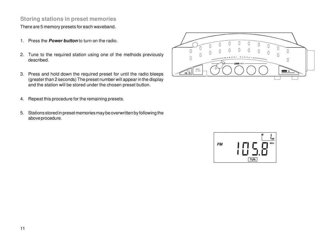 Roberts Radio R983 manual Storing stations in preset memories 