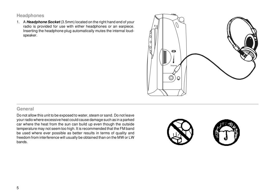 Roberts Radio R9903 manual Headphones, General 