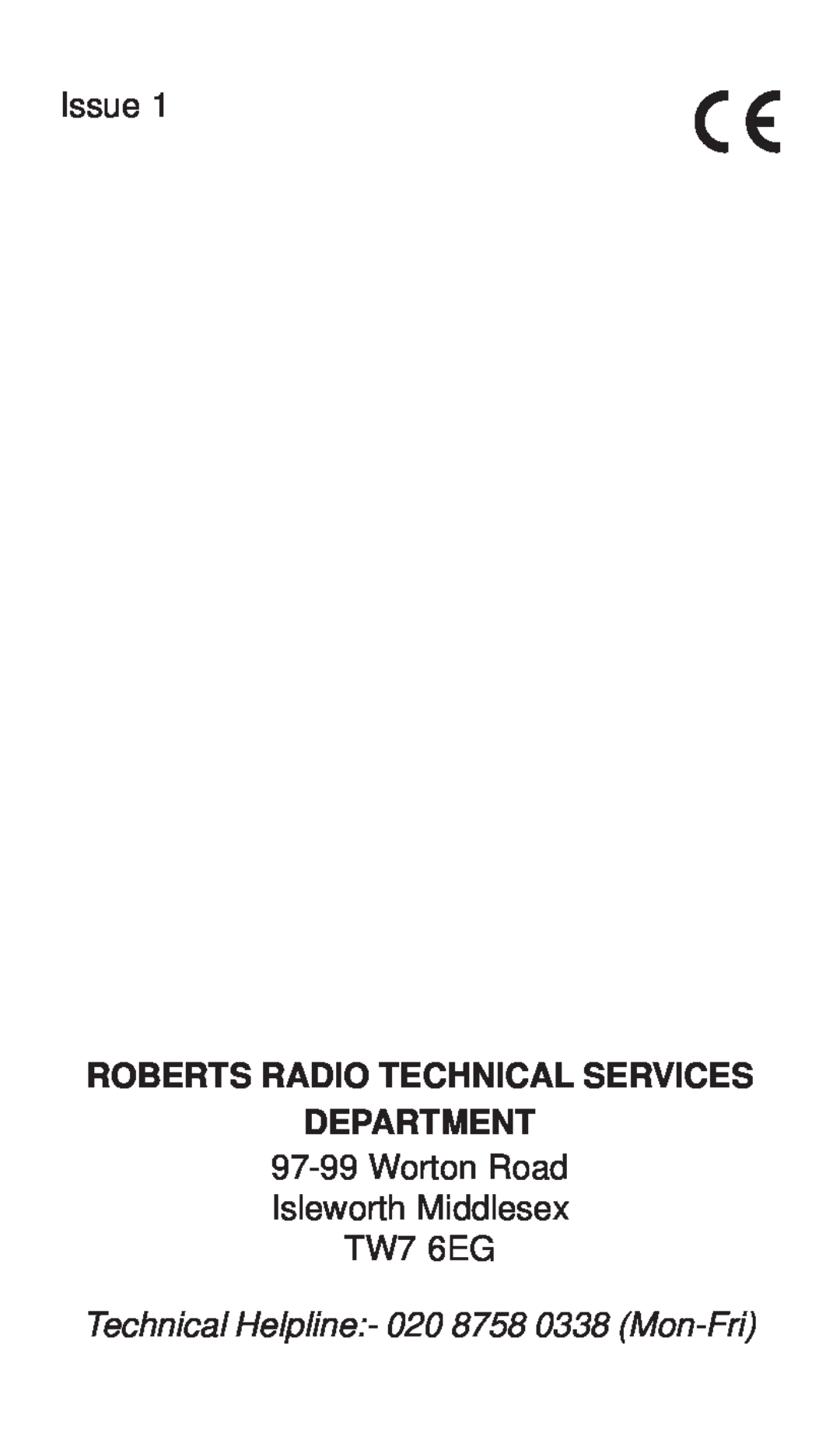 Roberts Radio R9924 manual Roberts Radio Technical Services Department, Issue, 97-99Worton Road Isleworth Middlesex TW7 6EG 