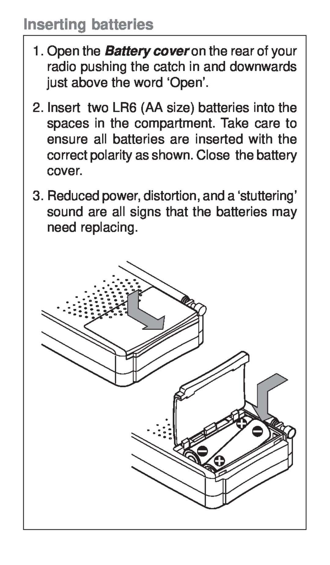 Roberts Radio R9924 manual Inserting batteries 