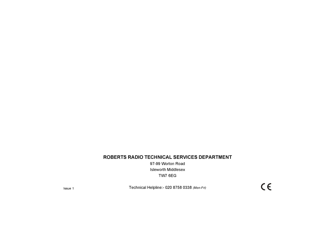 Roberts Radio R9927 manual Roberts Radio Technical Services Department 