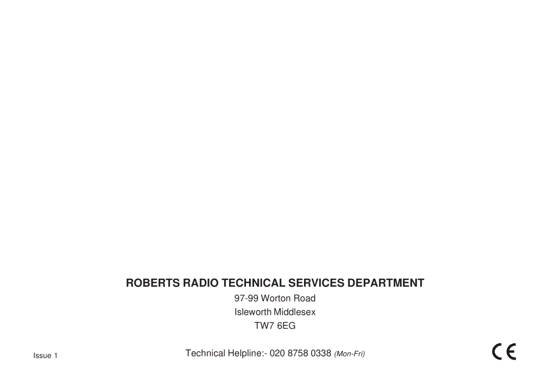 Roberts Radio R9928 manual Roberts Radio Technical Services Department 