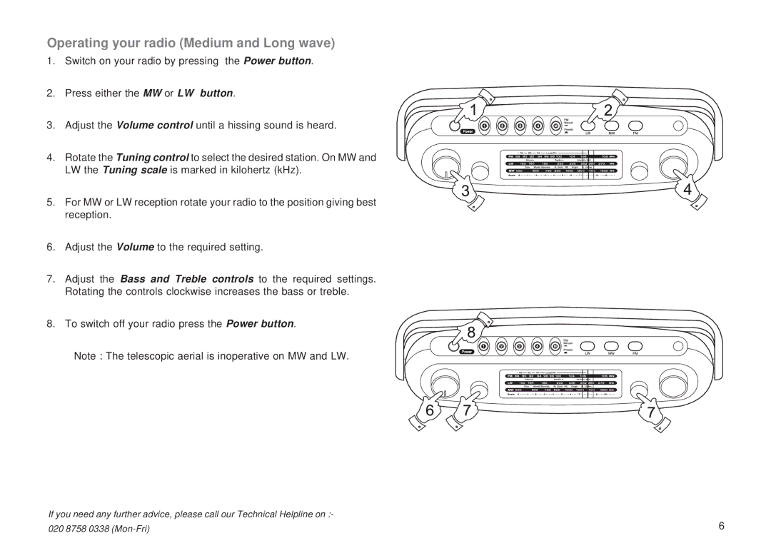 Roberts Radio R9928 manual Operating your radio Medium and Long wave 