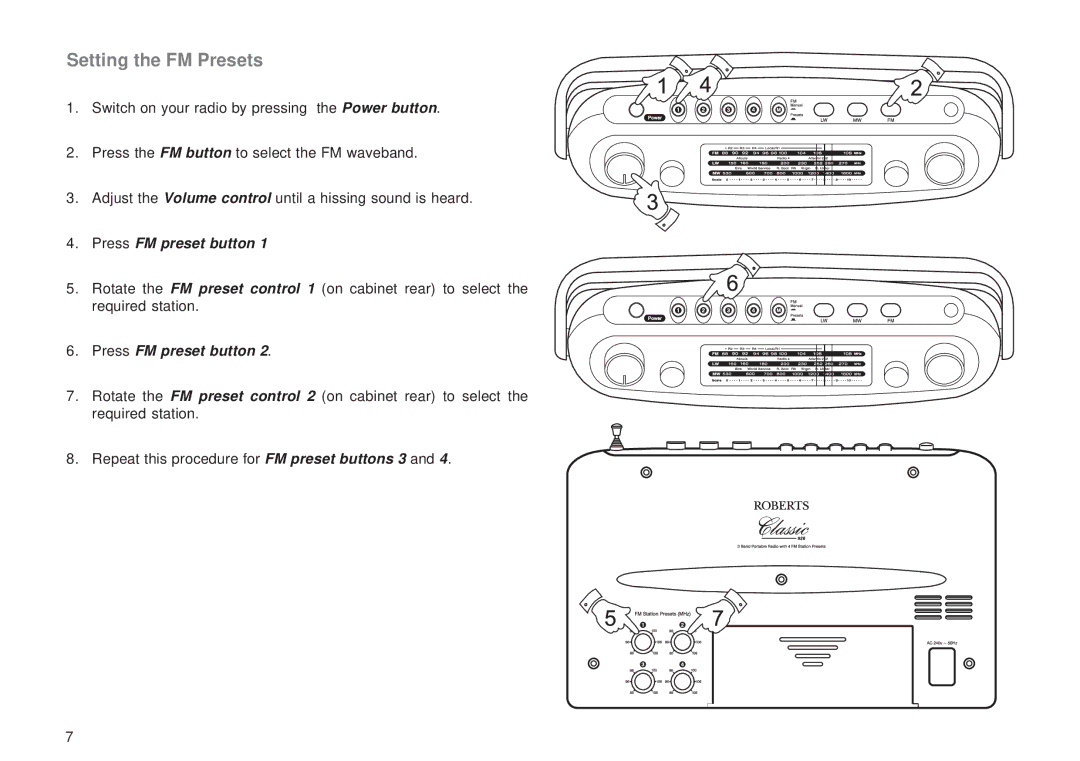 Roberts Radio R9928 manual Setting the FM Presets 