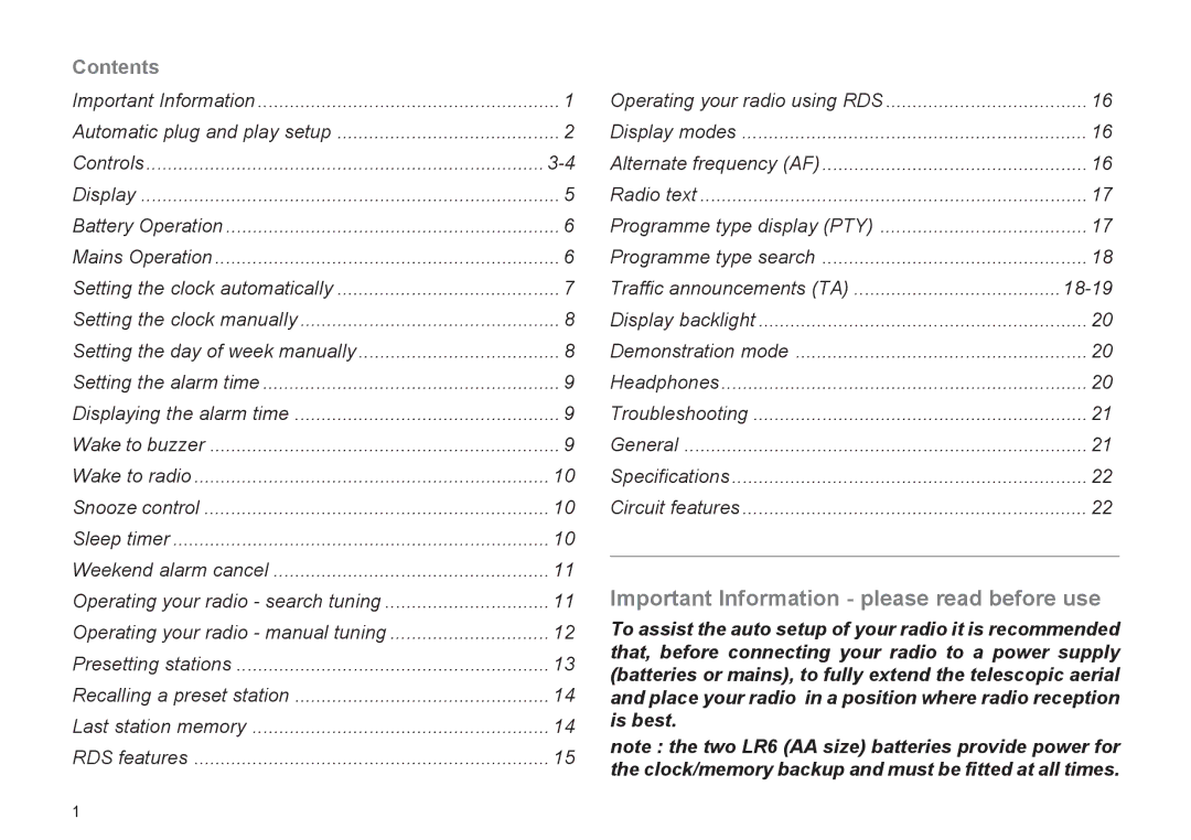 Roberts Radio R9929 manual Important Information please read before use 