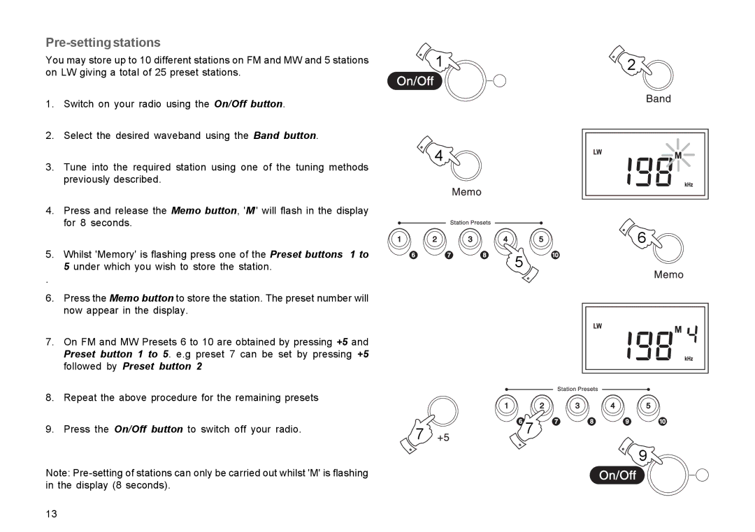 Roberts Radio R9939 manual Pre-setting stations 