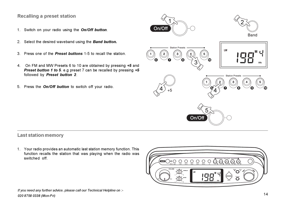 Roberts Radio R9939 manual Recalling a preset station, Last station memory 