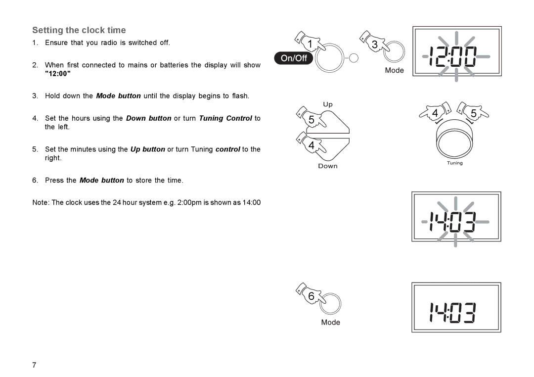 Roberts Radio R9939 manual Setting the clock time, 1200 