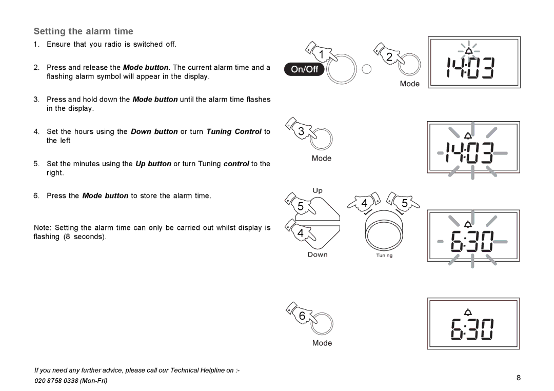 Roberts Radio R9939 manual Setting the alarm time 