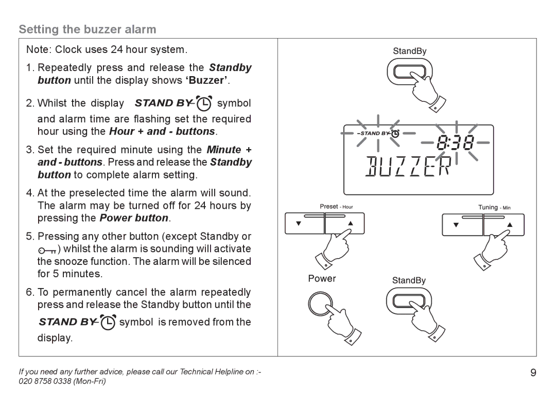 Roberts Radio R9940 manual Setting the buzzer alarm, Symbol is removed from the display 