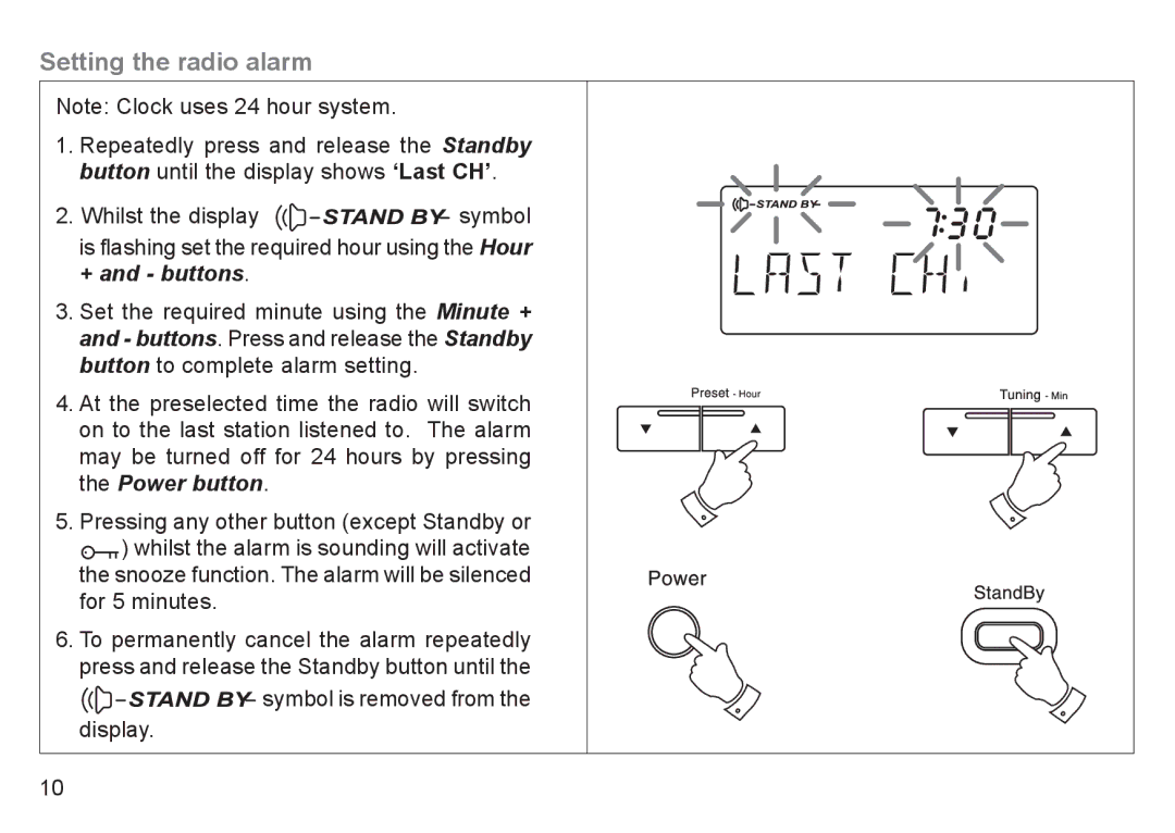 Roberts Radio R9940 manual Setting the radio alarm 