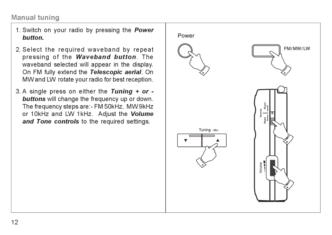 Roberts Radio R9940 manual Manual tuning 