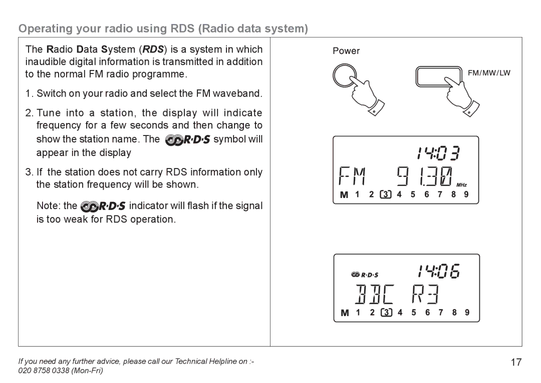 Roberts Radio R9940 manual Operating your radio using RDS Radio data system 