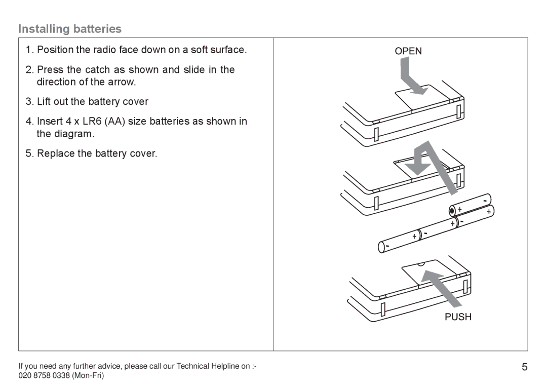 Roberts Radio R9940 manual Installing batteries 