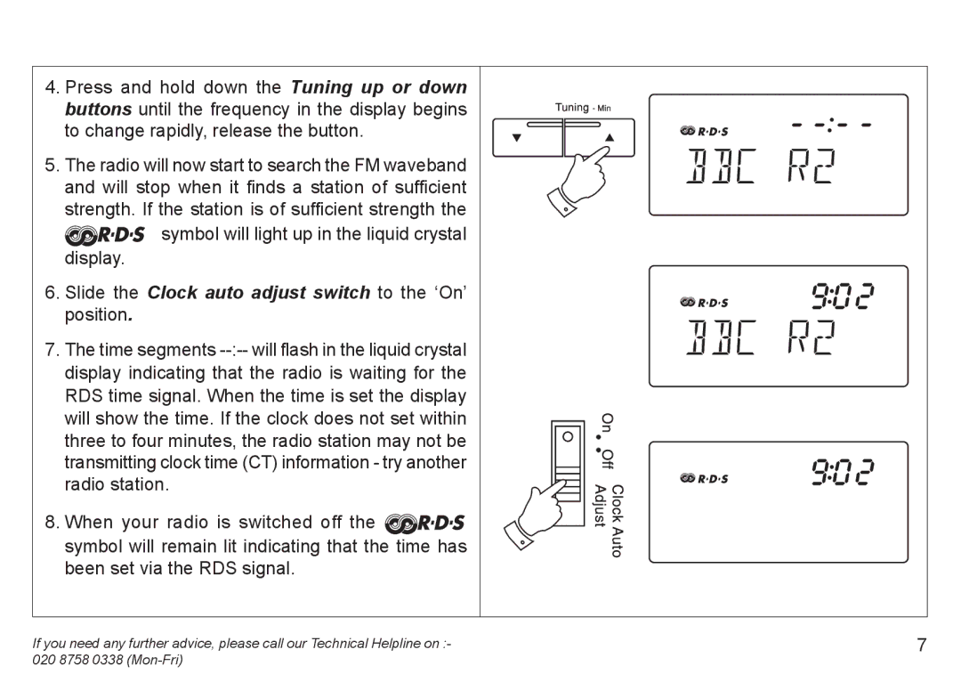 Roberts Radio R9940 manual Slide the Clock auto adjust switch to the ‘On’ position 