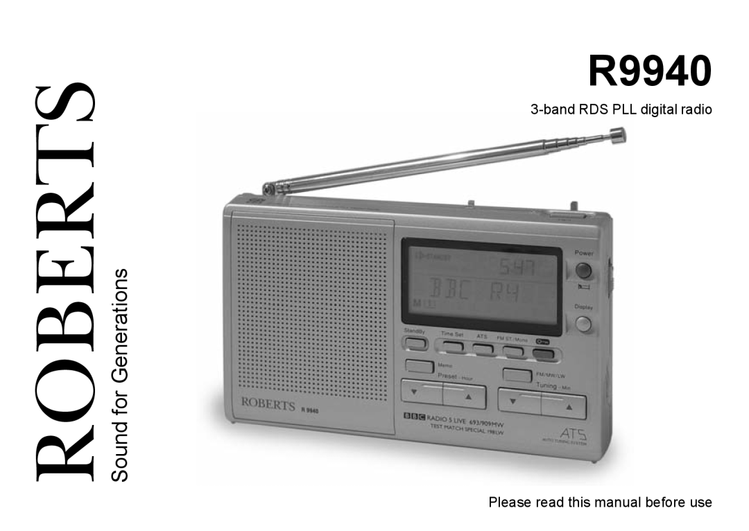 Roberts Radio R9940 manual Sound for Generations, Roberts 
