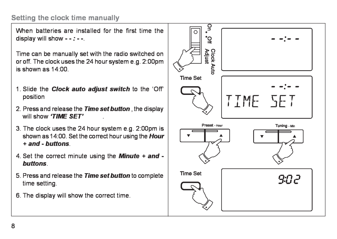 Roberts Radio R9940 Setting the clock time manually 