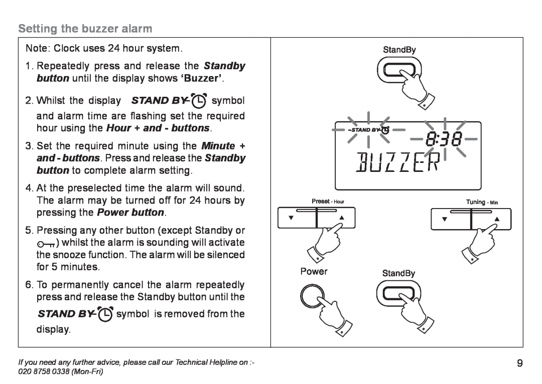 Roberts Radio R9940 manual Setting the buzzer alarm 