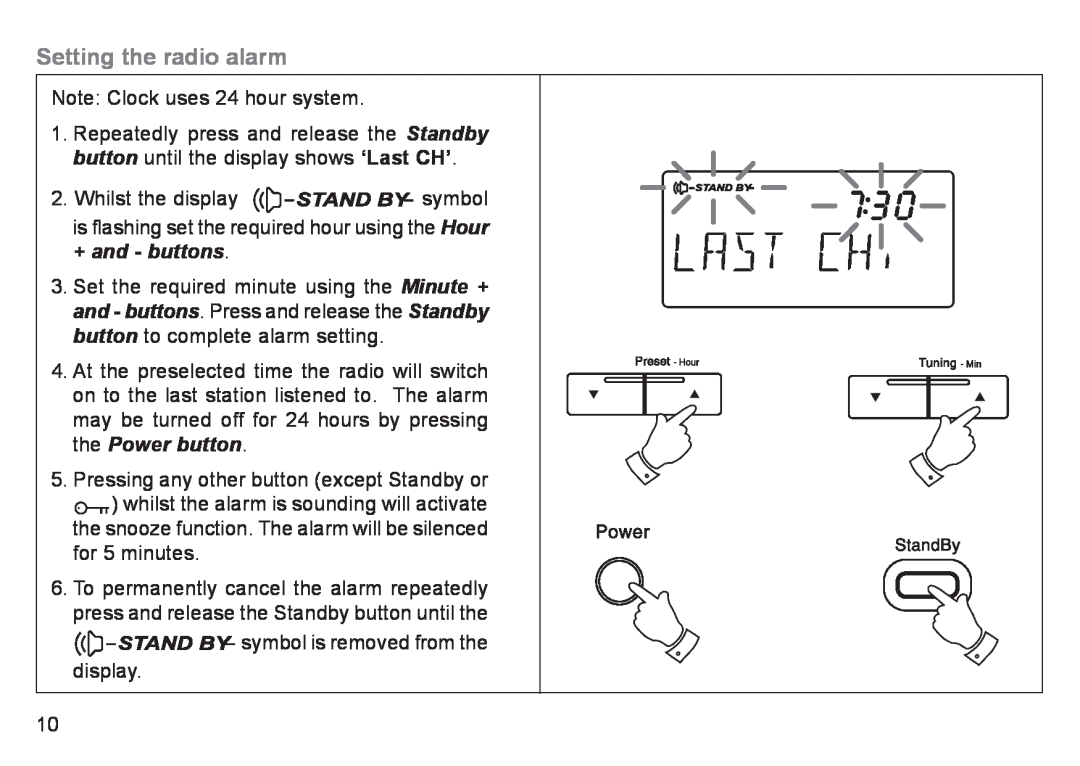 Roberts Radio R9940 manual Setting the radio alarm 