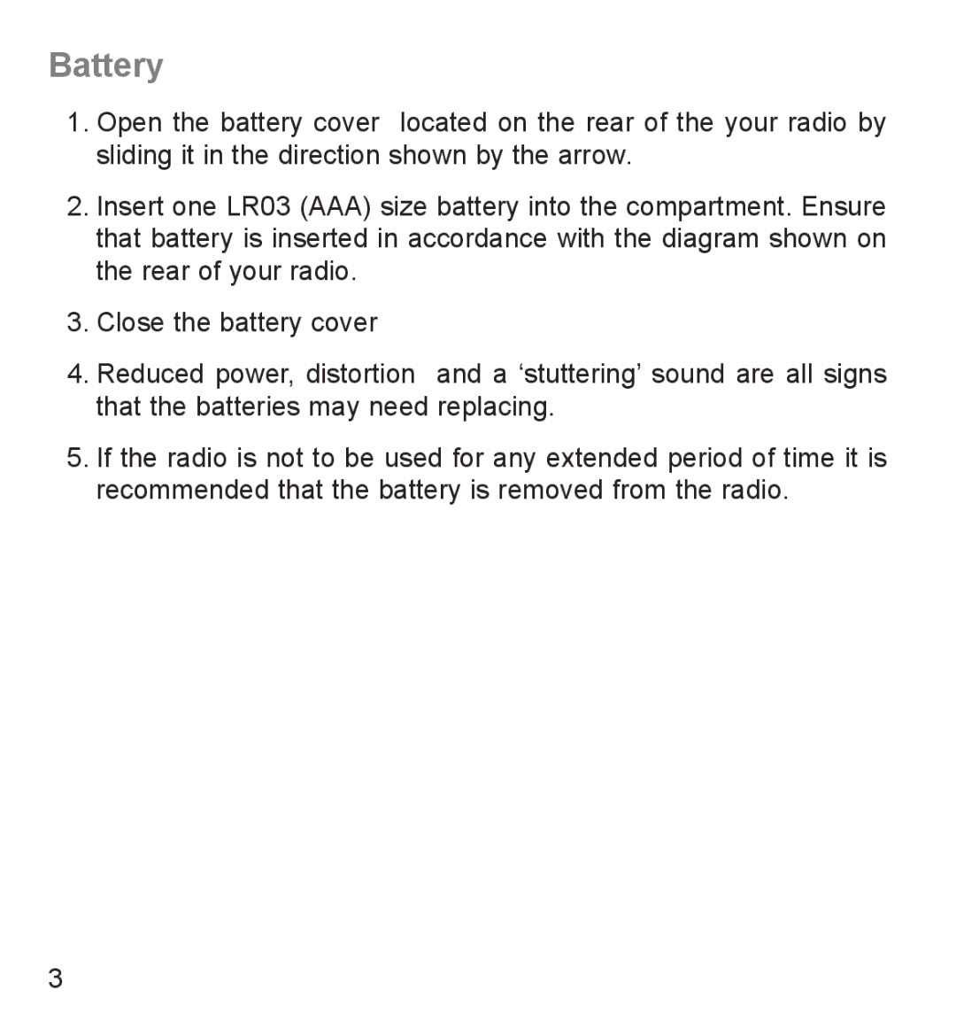 Roberts Radio R9941 manual Battery 