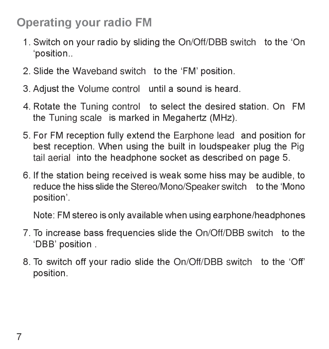 Roberts Radio R9941 manual Operating your radio FM 