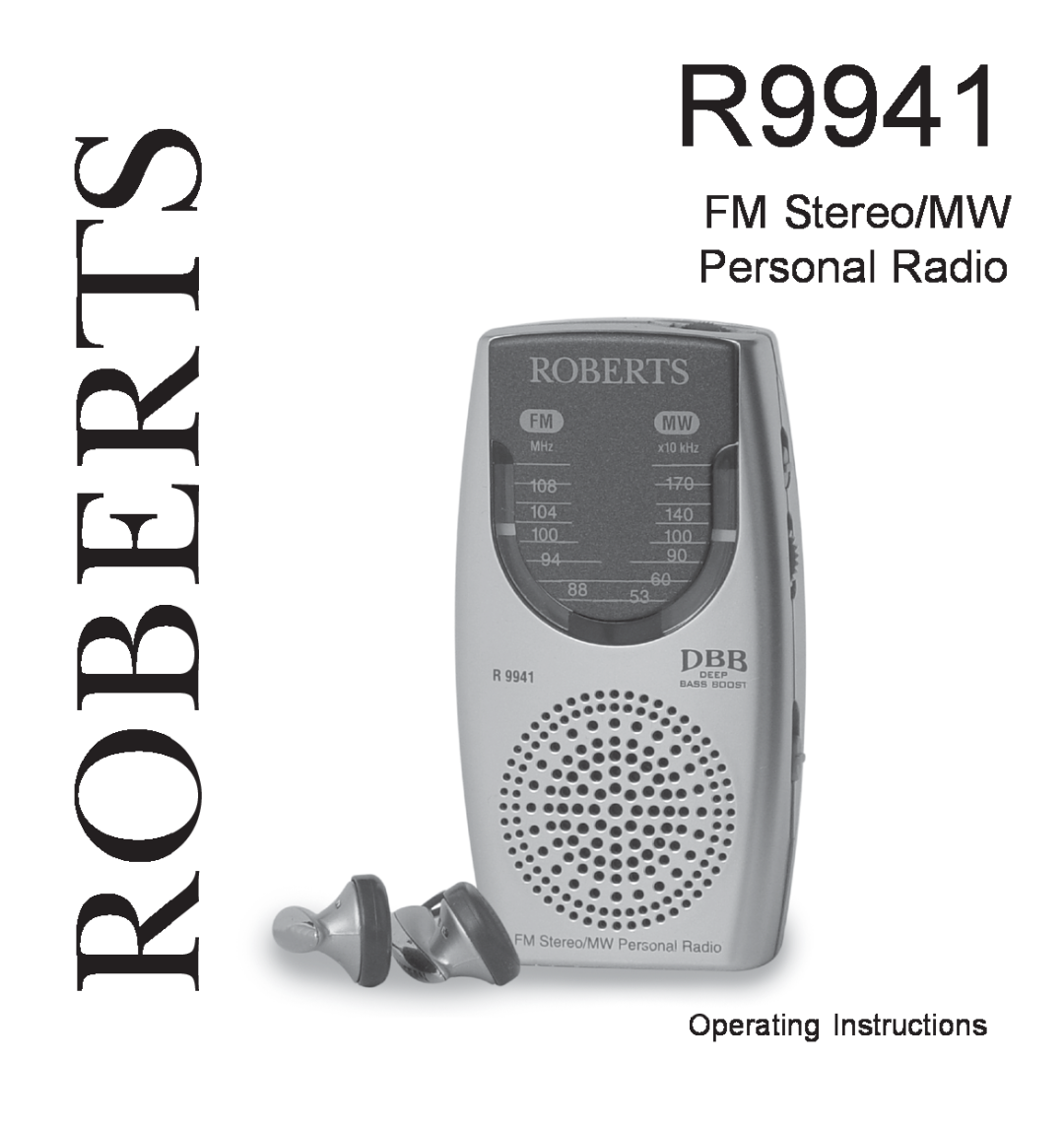 Roberts Radio R9941 manual Roberts, FM Stereo/MW Personal Radio 