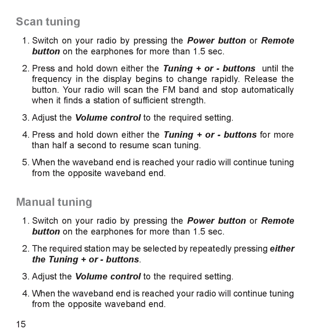 Roberts Radio R9942 manual Scan tuning, Manual tuning 