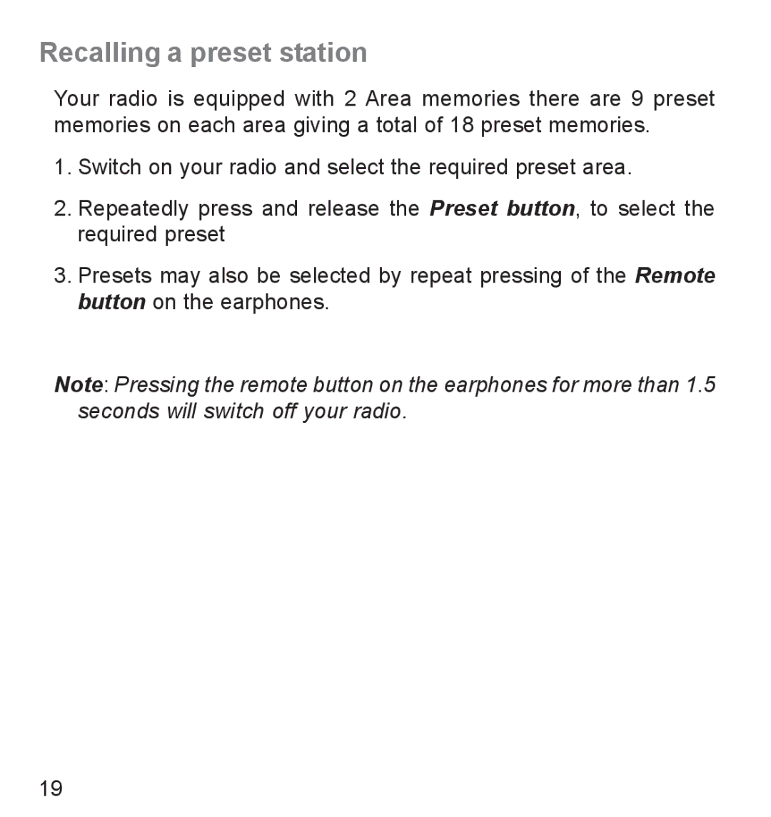 Roberts Radio R9942 manual Recalling a preset station 