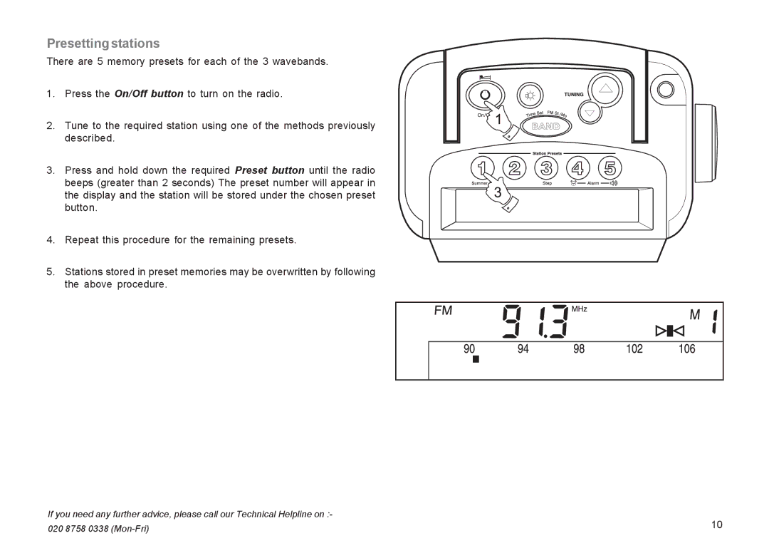 Roberts Radio R9943 manual Presetting stations 