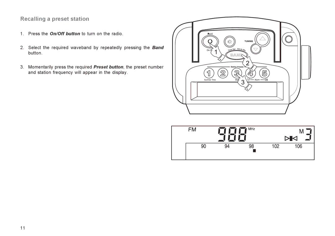 Roberts Radio R9943 manual Recalling a preset station 