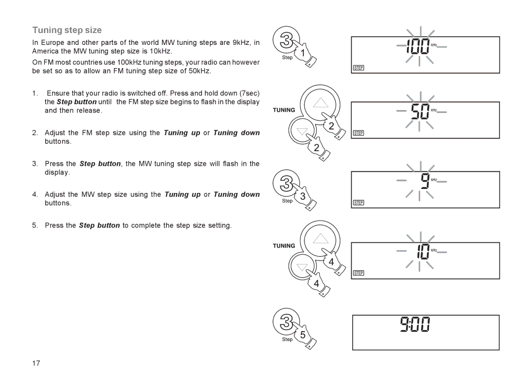 Roberts Radio R9943 manual Tuning step size 