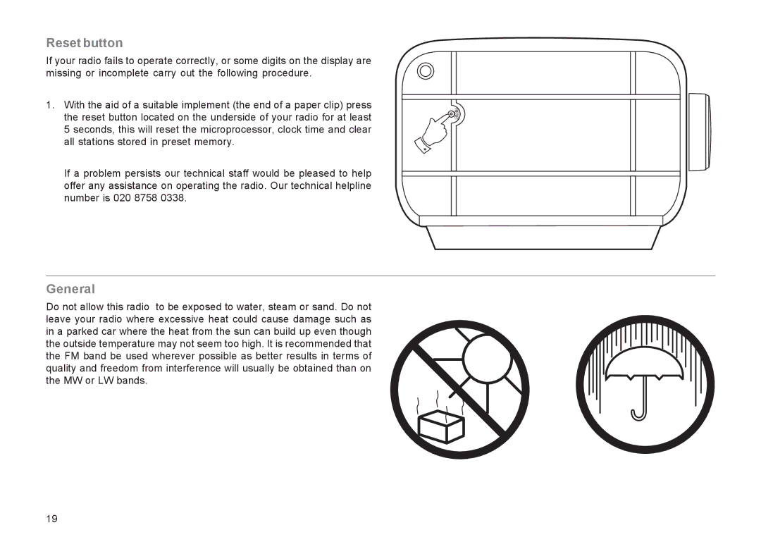 Roberts Radio R9943 manual Reset button, General 