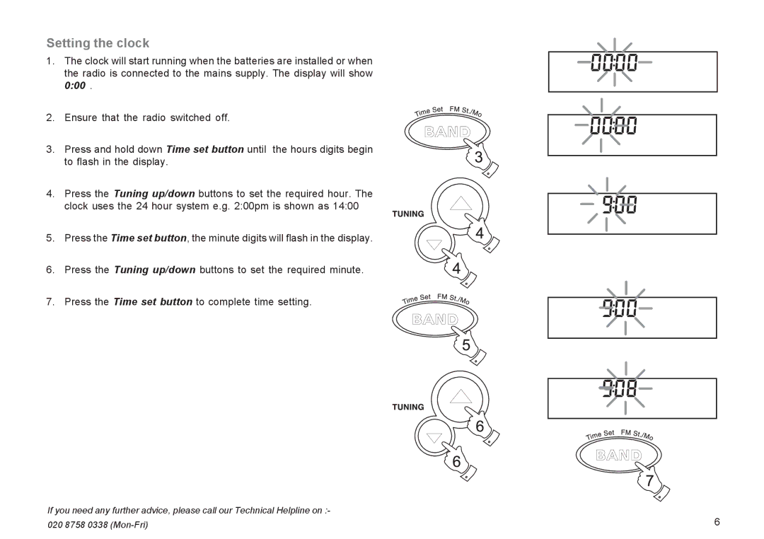 Roberts Radio R9943 manual Setting the clock 