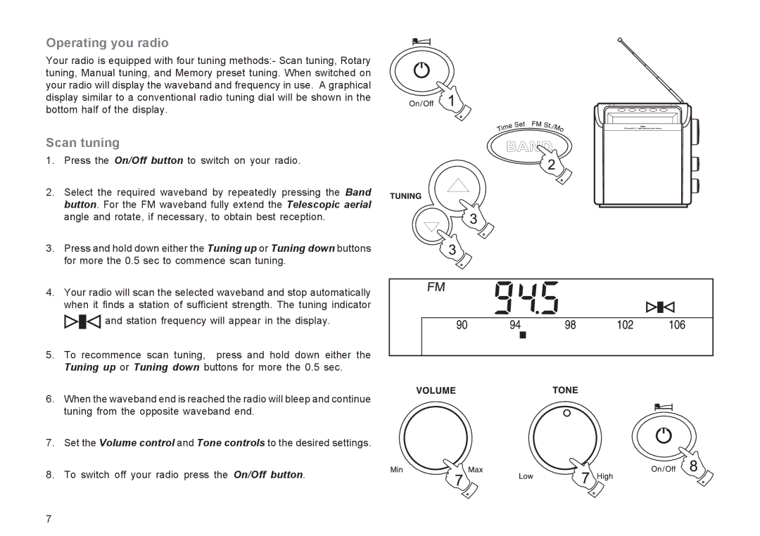 Roberts Radio R9943 manual Operating you radio, Scan tuning 